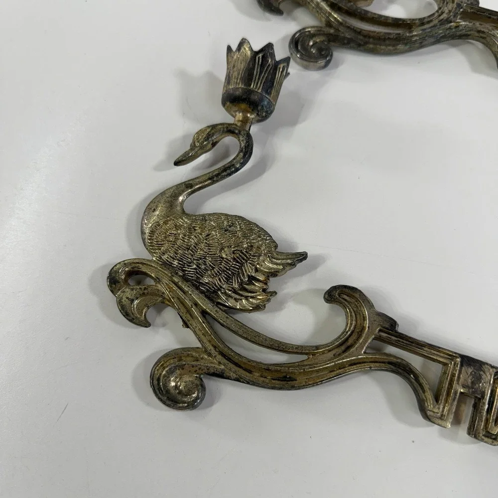 Vintage Silver Plated Swan Candle Stick Holder Wall Mounted Ornate Set Of 2